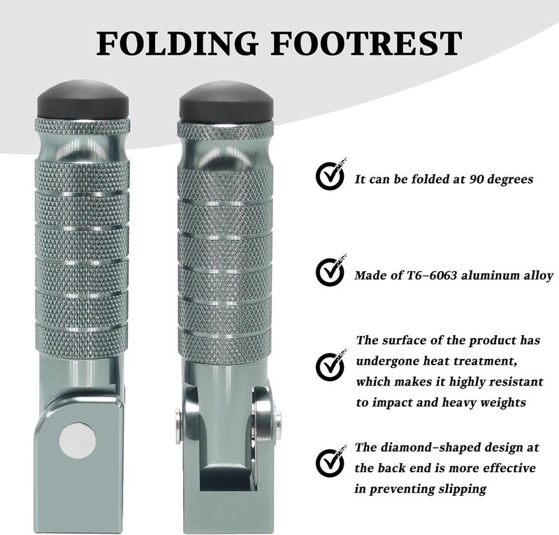 VUOZIP M8 Universal CNC Motorcycle Foot Pegs Degree Foldable Bike Pegs Aluminum Fit Electric Car Motorbike Scooter Mini Bike Ebike Dirt Bike Go Kart Honda Yamaha Suzuki Aprilia Super73 (Titanium, Type A) - Image 5